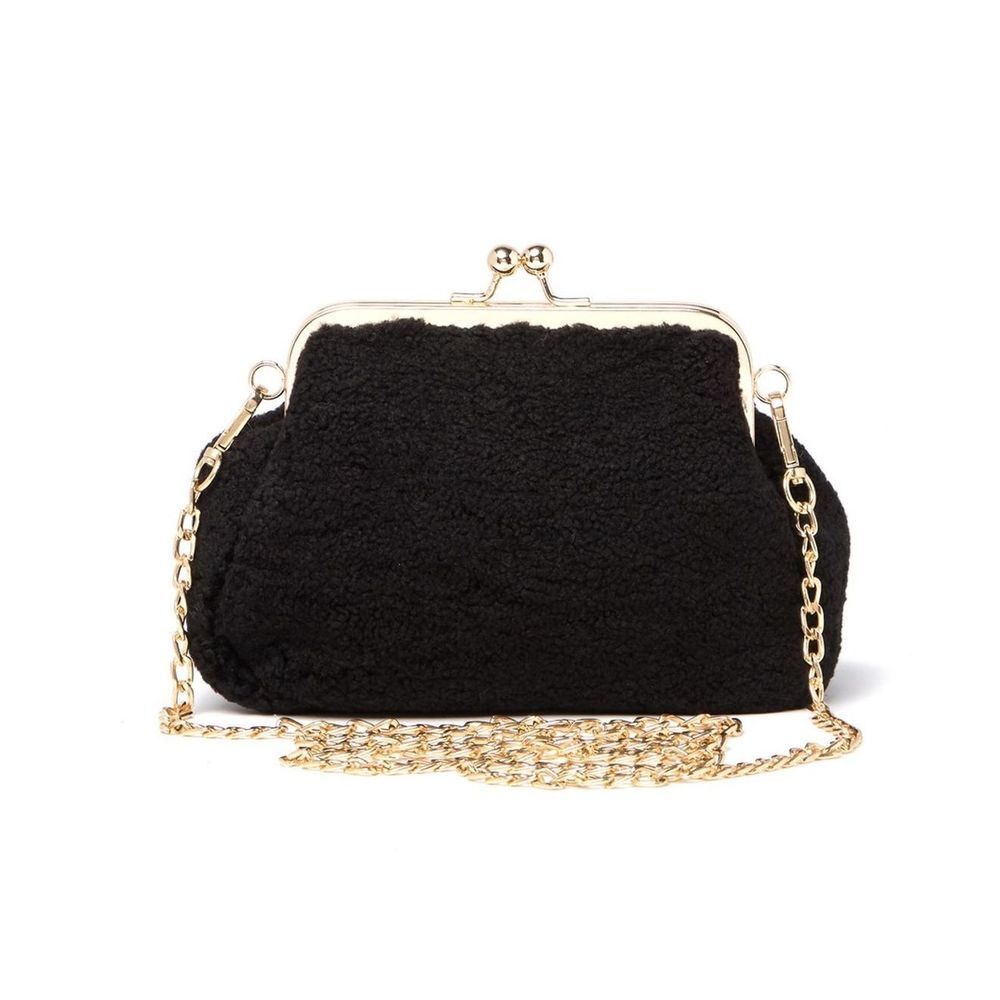 Pink Haley Teddy Textured Crossbody Clutch Black